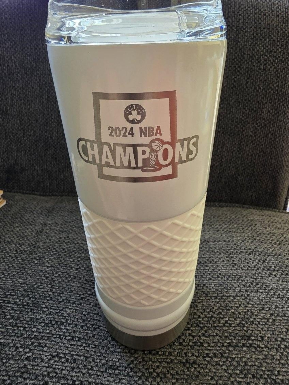 NBA 2024 Champions White Travel Tumbler with Silver Logo